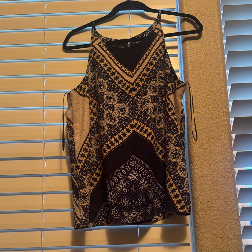 Chic Geometric Strapy Blouse - Blue and Cream